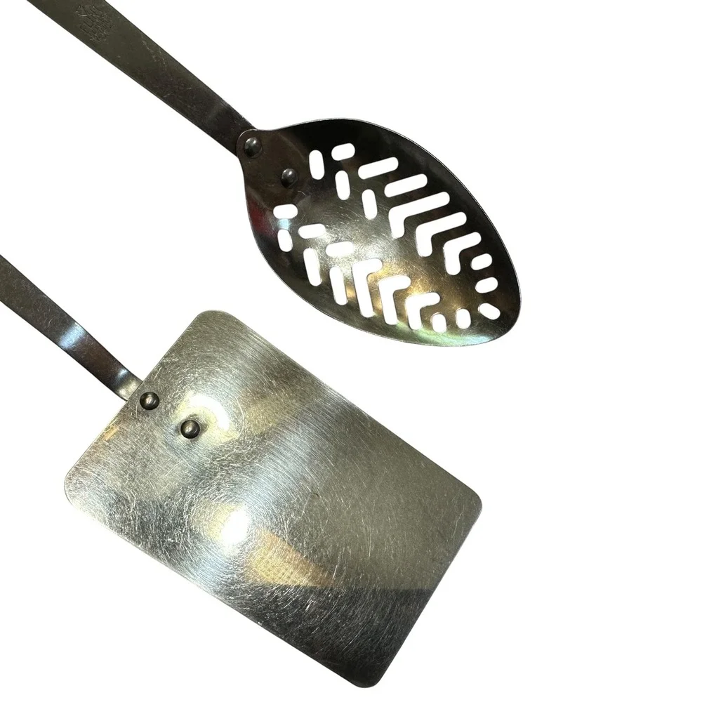 Vintage‎ Flint Ekco Stainless Vanadium Slotted Spoon and Spatula Set USA Black